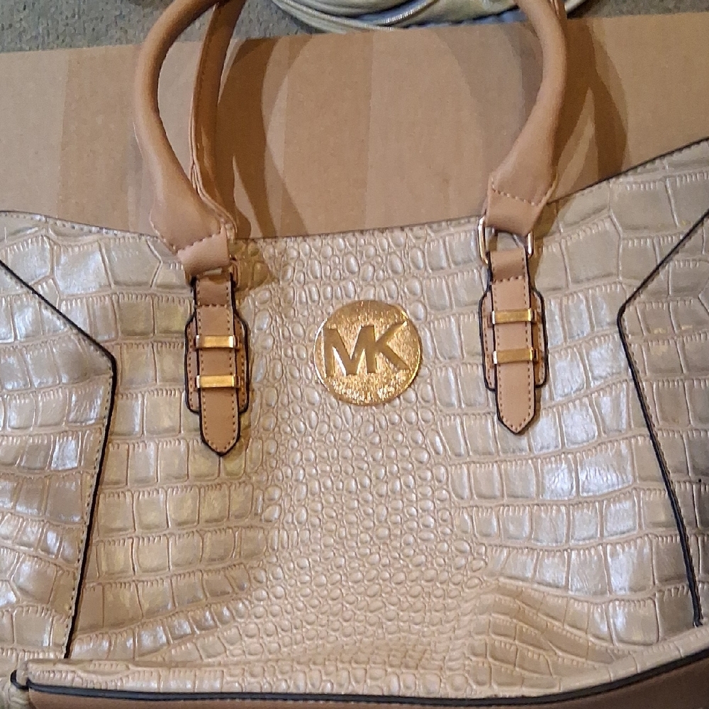 Michael Kors Tan Croc-Embossed Tote with Gold Logo